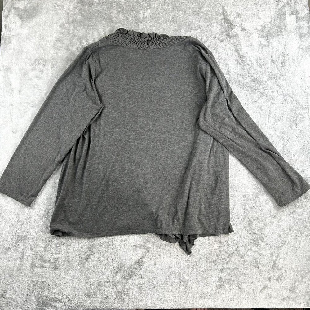 MILANO Womens 3XL Gray Layered Tiered Ruffle Long Sleeve Cardigan Rouched Comfy - Picture 6 of 8